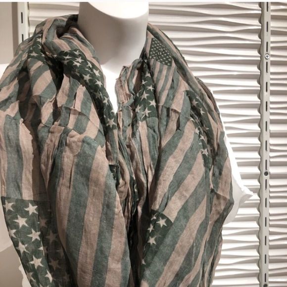 New Unisex OD Green & Tan American Flag Semi Sheer Light Weight Infinity Scarf - Picture 2 of 9